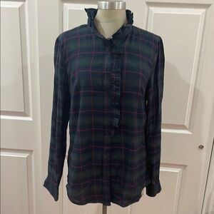 GAP Blue and Green Ruffled Mandarin Collar Top